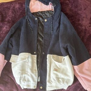 Zaful Women’s Hooded Colorblock Bomber Jacket - Navy, Pink, Cream